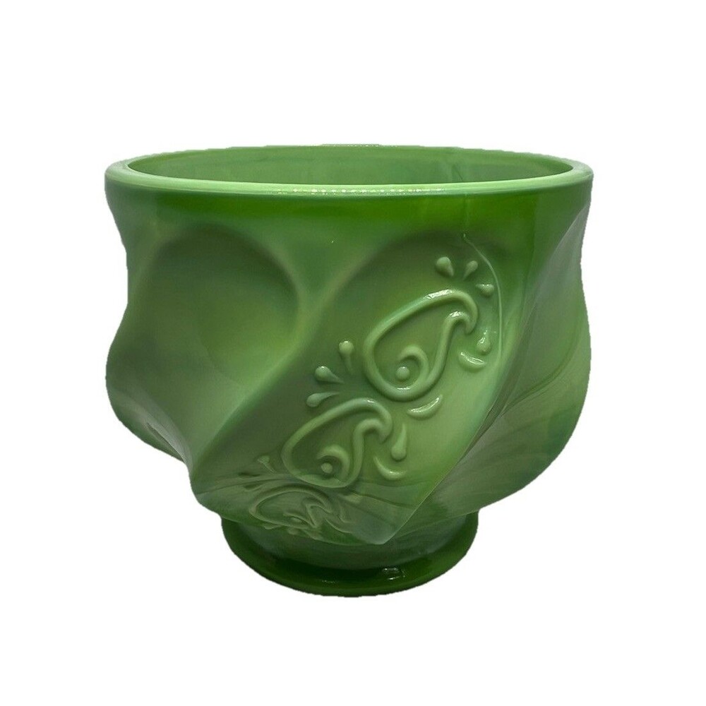 Fenton Chameleon Green Paisley  Glass Candy Bowl 4.5 “  EUC